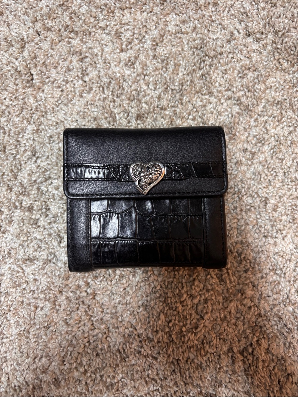 Brighton Bellissimo Heart Small Wallet Black Croc Embossed Leather